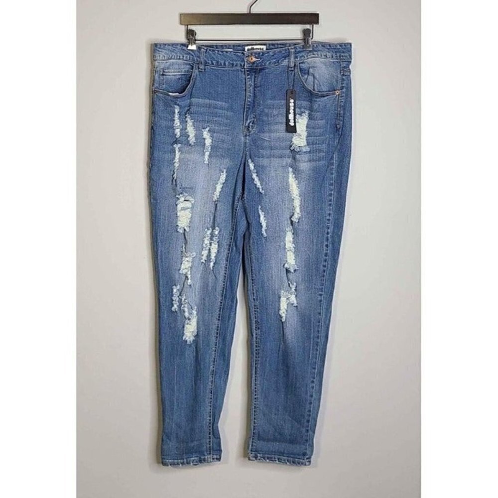 New Dollhouse Womens Faded  Distressed Med Wash Stretch Skinny Jeans Size 22